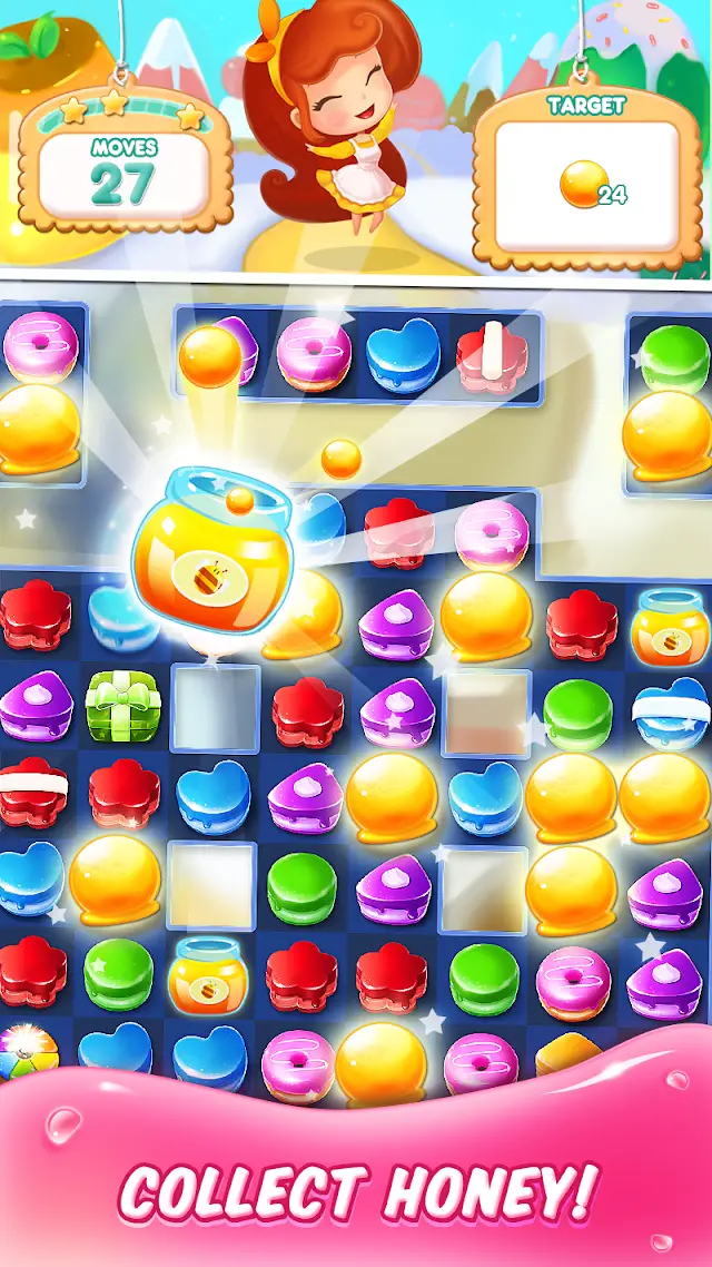 Cake Match 3 Mania — a bakery goal card above the board