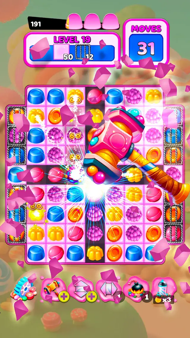 Colorful Gummy Blast — board with a clearing piece in play
